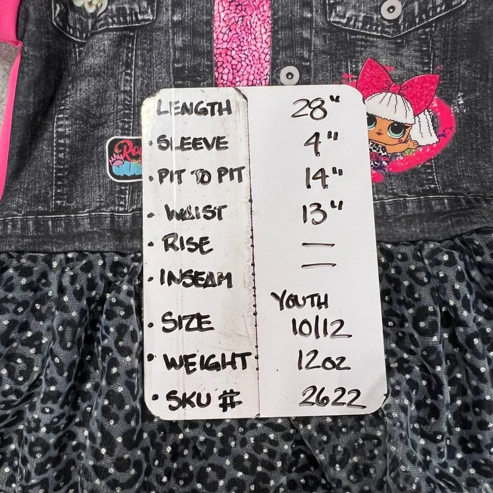 LOL Surprise Girls Pink Hooded Dress Diva Faux Denim Leopard Tulle Size 10/12